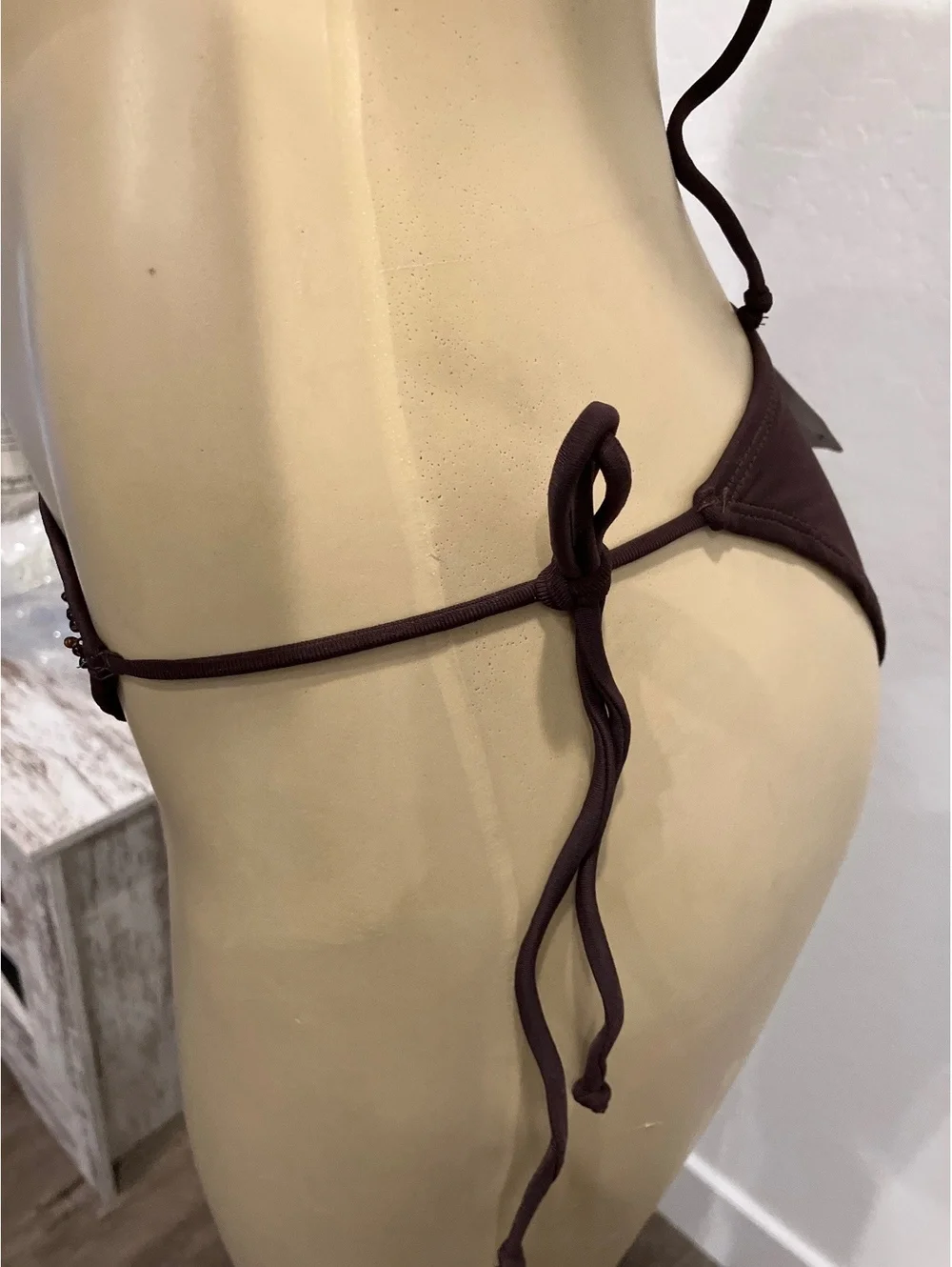NWT H&M Brown Beaded Triangle String Bikini Set - Adjustable
